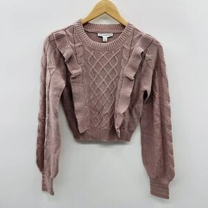 And Now This Womens Size XS Cropped Long Sleeve Ruffled Sweater Dusty Mauve 274